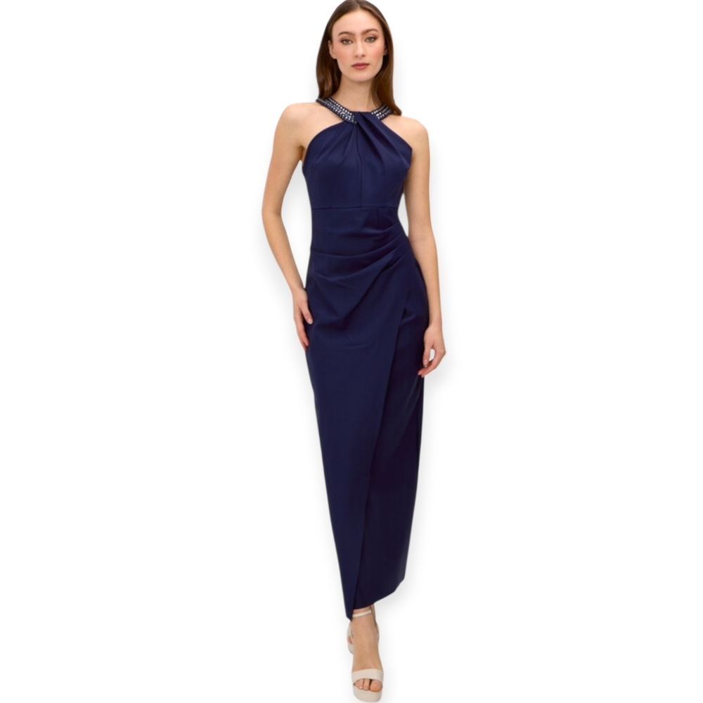 Alex‎ Evenings Sheath Navy Blue Halter Formal Dress Size 6